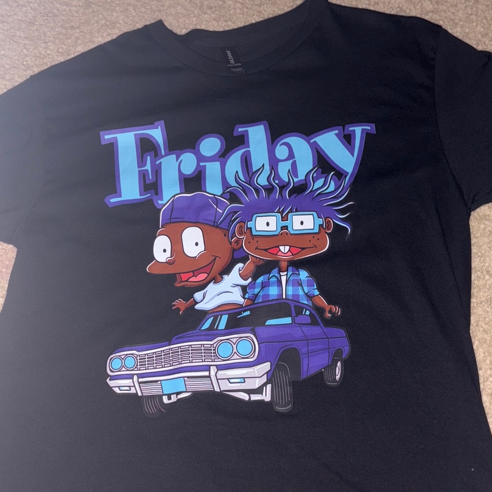 Black Graphic Tee with Cartoon Print-Rugrats Friday